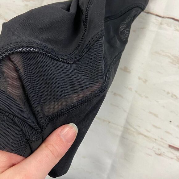 Lululemon Inspire Mesh Black midrise cropped Legging Floral band waist womens 8 - Picture 8 of 8